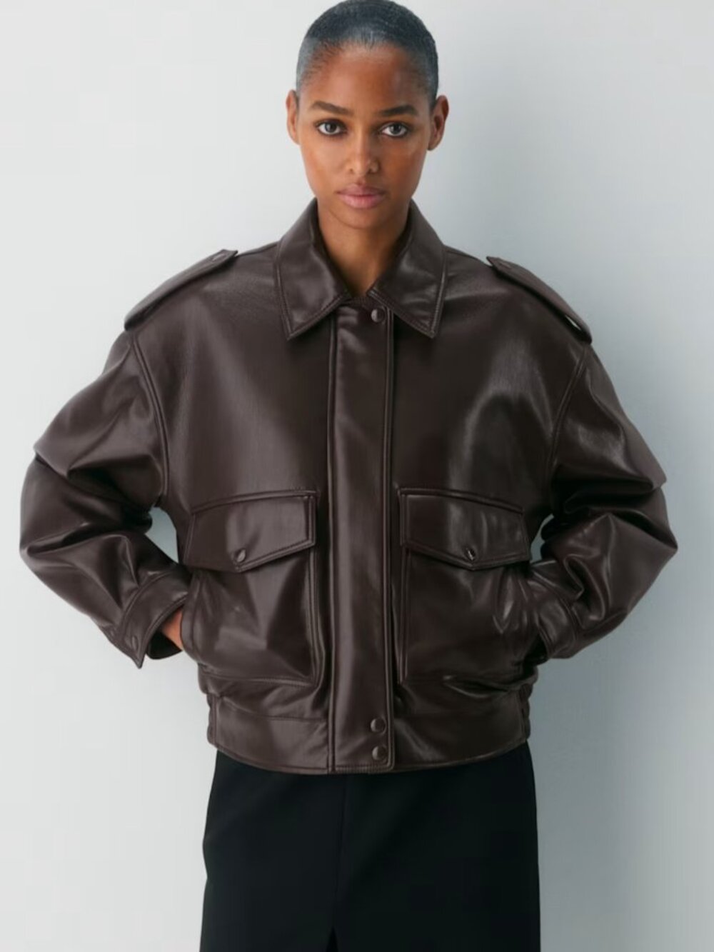 NWT Aritzia CROFT UnReal Leather Rich Mocha Brown S